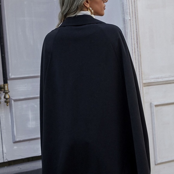 black fall cape pea coat jacket pearl button detai - Picture 5 of 7